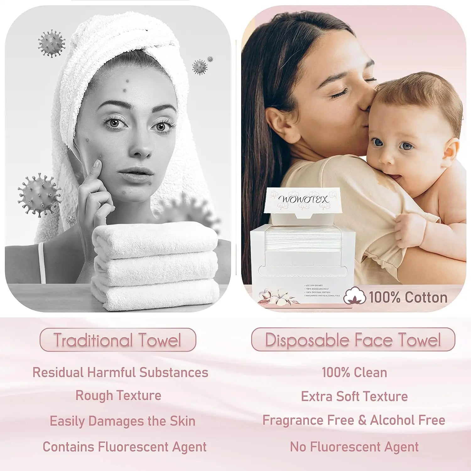 100% Cotton Biodegradable Disposable Face Towel